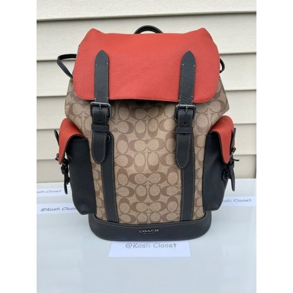 Coach Hudson Backpack In Colorblock Signature Canvas - Gunmetal/Khaki Terracotta - Picture 1 of 11